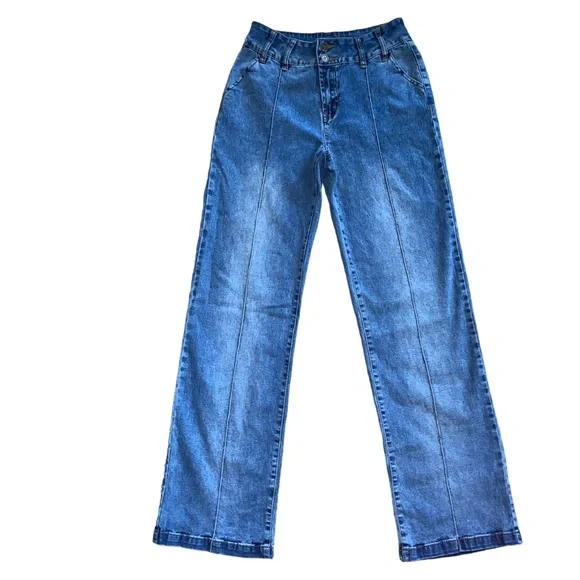 Vintage D2 by Diane Gilman High Rise Wide Leg Flare Creased Denim Jeans Size 4T - Picture 3 of 11